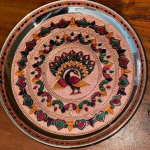 Turkey Meenakari Art Puja Plate Thali 9” Handicraft by Awarded Indian Artisan